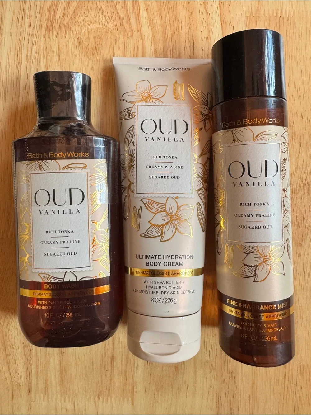 Bath & Body Works Oud Vanilla Body Wash & Mist Pack - Brown, Cream, Gold